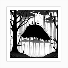 Create A Monochromatic Artwork That Delves Into The Mysterious Shadows Of An Enchanted Forest Emplo 439546787 Art Print