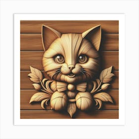 Smilling Kitten On Wooden Board Art Print