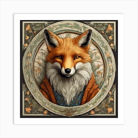 william morris inspired fox portrait Art Print