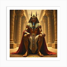 Majestic Pharaoh Surrounded By Golden Artifacts In A Grand Temple Setting 1 Art Print