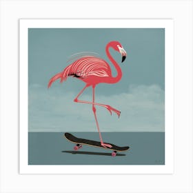 Flamingo On Skateboard 4 Art Print