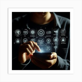 Man Using Smart Phone 1 Art Print