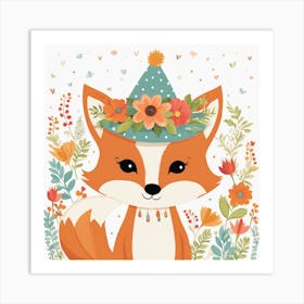 Floral Baby Fox Nursery Illustration (12) 2 Art Print