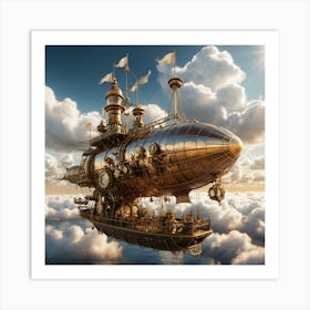 Steampunk Airship Dock At Sunrise Art Print