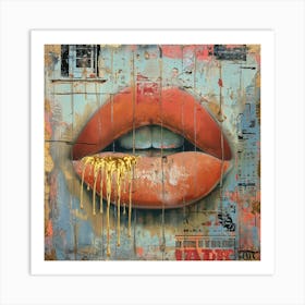 Lips Drippin Gold Art Print