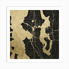 Seattle Gold And Black Street Map Art Print