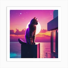 Cat At Night Art Print