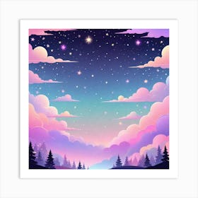 Sky With Twinkling Stars In Pastel Colors Square Composition 27 Art Print