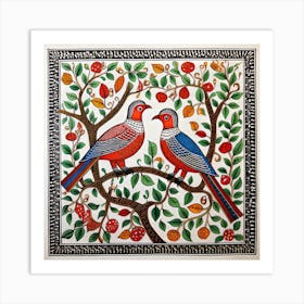 Birds On A Tree Madhubani Painting Indian Traditional Style Art Print