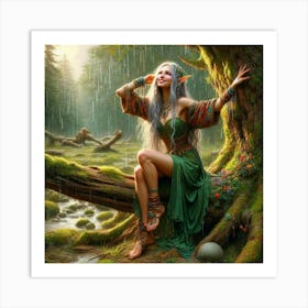 Elf In The Rain 2 Art Print