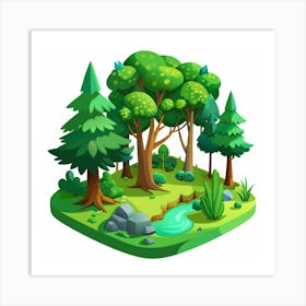 Isometric View Of A Forest Scene Art Print