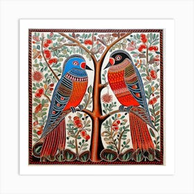 Birds On A Tree Madhubani Painting Indian Traditional Style 5 Art Print