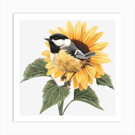 Chickadee On Sunflower Art Print