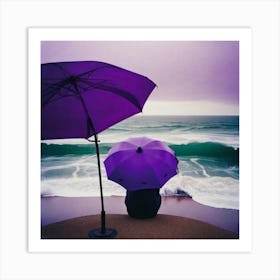 Giant Purple Umbrella On The Beach Art Print