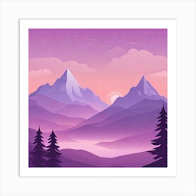 Misty mountains background in purple tone 26 Art Print