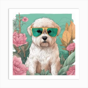 Beguiling Watercolor Painting, Watercolor Texture, A Dog Wearing Sunglasses And A T Shirt, In The St Art Print