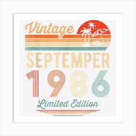 36 Year Old 36th Birthday Vintage September 1986 Men Women 1 Art Print