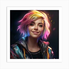 Girl With Colorful Hair Art Print