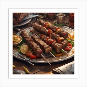 Kebabs On A Plate 1 Art Print