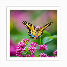 Butterfly On Pink Flowers 2 Art Print