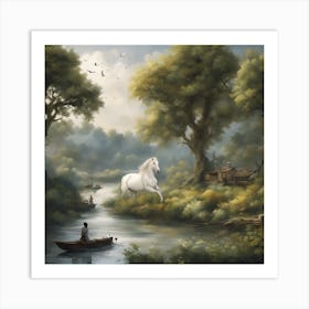 White Horse In The Woods Art Print