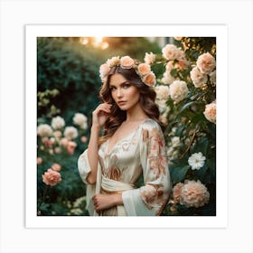 Woman Posing In Romantic Garden Art Print