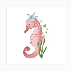 Cute pink seahorse Art Print