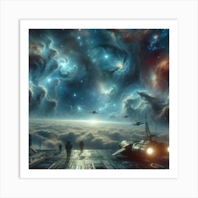 Spaceships In Space Art Print