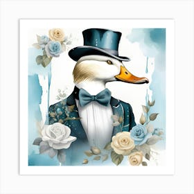 Duck In Top Hat Watercolor Splash Dripping 2 Art Print