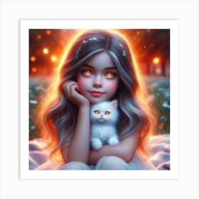 Little Girl With Cat 2 Art Print