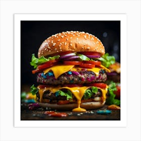 Hamburger On A Dark Background Art Print