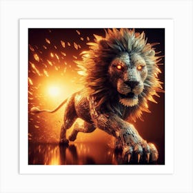 Lion In Flames Art Print