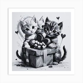 Three Kittens In A Gift Box Art Print