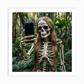 Skeleton Taking Selfie In The Forest Art Print