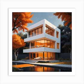 Modern House In Autumn Art Print