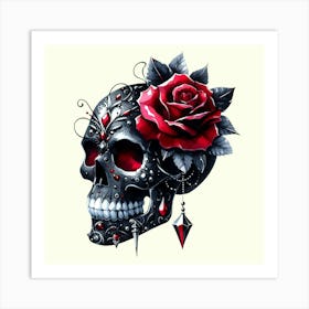 Gothic Skull With Roses Art Print