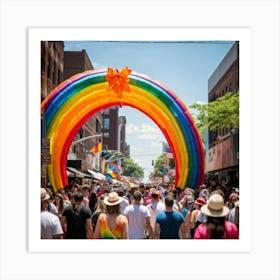 Crowds Of People In Rainbow Attire Fill The Streets Of A Bustling Urban Center At The Multiracial Pr (3) Art Print