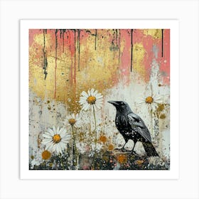 Crow And Daisies Art Print