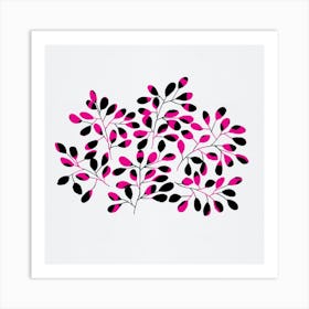 Leaf Sprig Pink Black Art Print