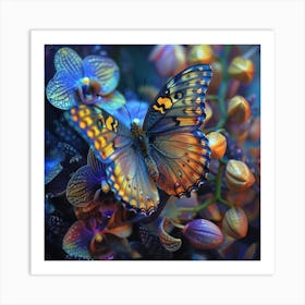 Butterfly On Orchids Art Print