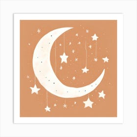 Terracotta Moon and Stars Art Print