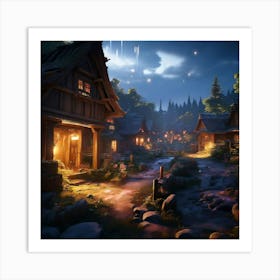 Village At Night Art Print