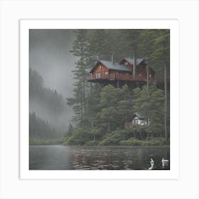 Tree House In The Rain Art Print