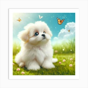 White fluffy puppy Art Print