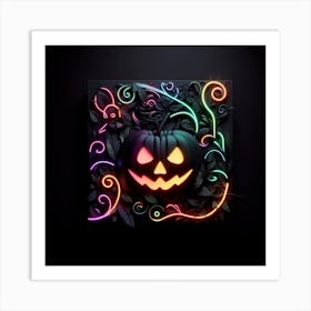 Halloween Neon Pumpkin Art Art Print