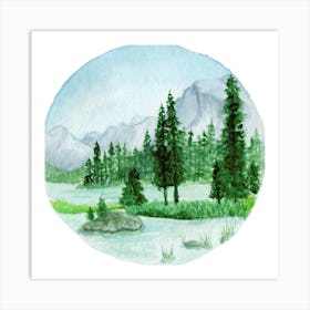 Watercolor Of A Mountain Landscape Art Print