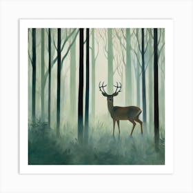 Deer in Misty Forest Series. Style of Hockney. 2 Art Print