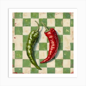 Red & Green Chillis Checkerboard 2 Art Print