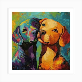 Two Dogs Face Show Love In Eyes In Style Of Romanticism Art Print