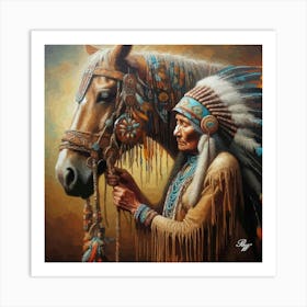 Elderly Native American Woman With Horse 3 1 Art Print